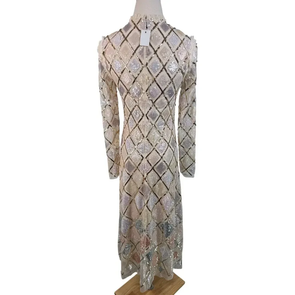 Needle & Thread Sequin Diamond Ballerina Dress ivory pink size US 6 / UK 10 - Picture 10 of 16